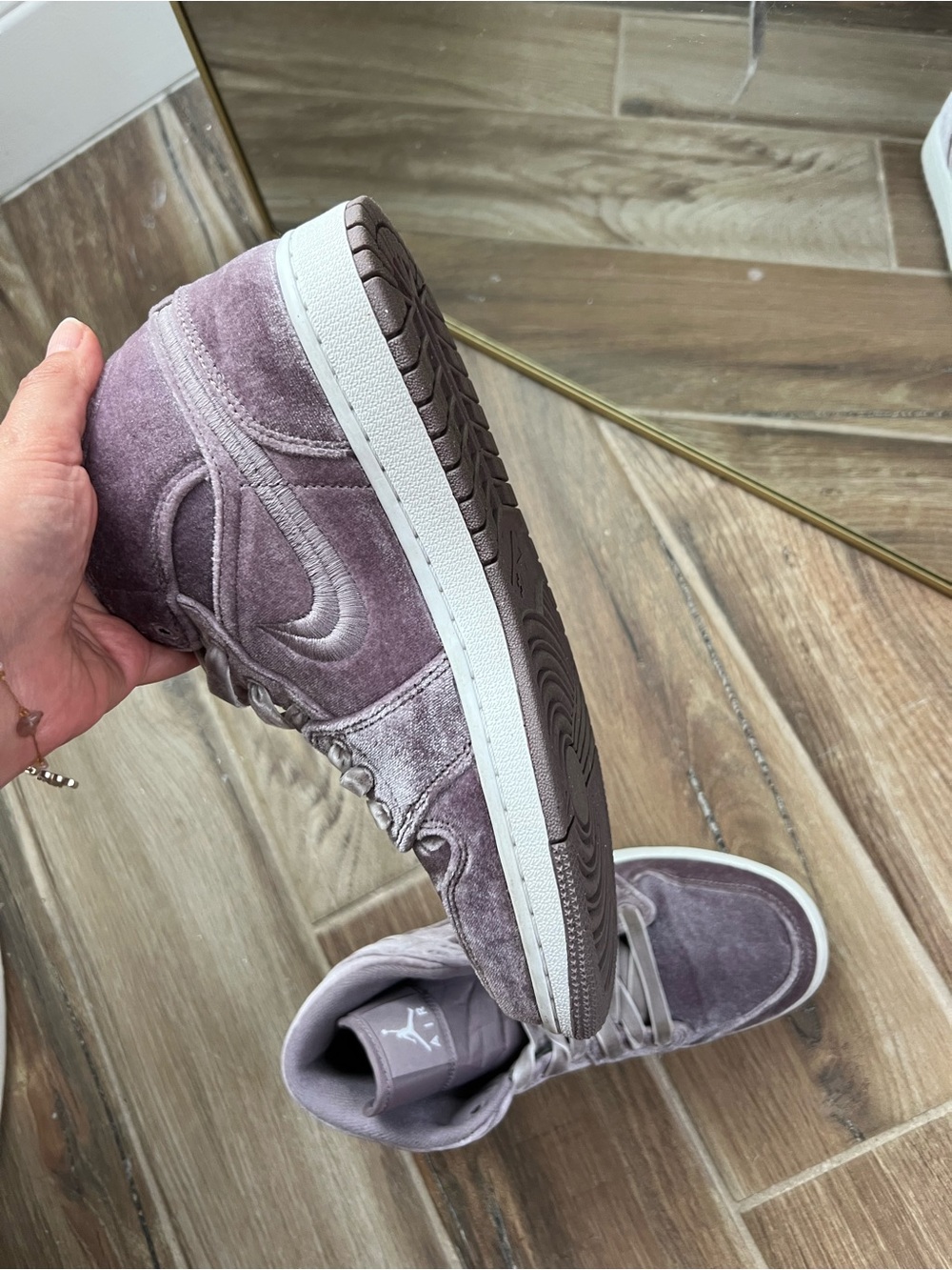 Jordan Mid-Top Velvet Sneakers in Mauve - Picture 6 of 8